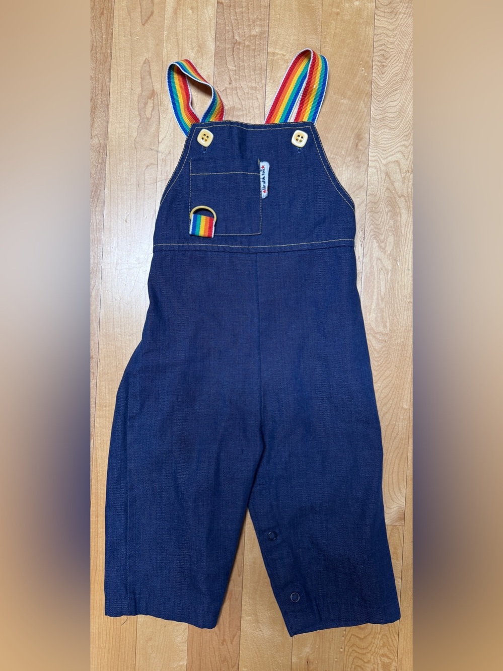 Vintage Health-Tex rainbow stripe blue denim overalls 12-18 months